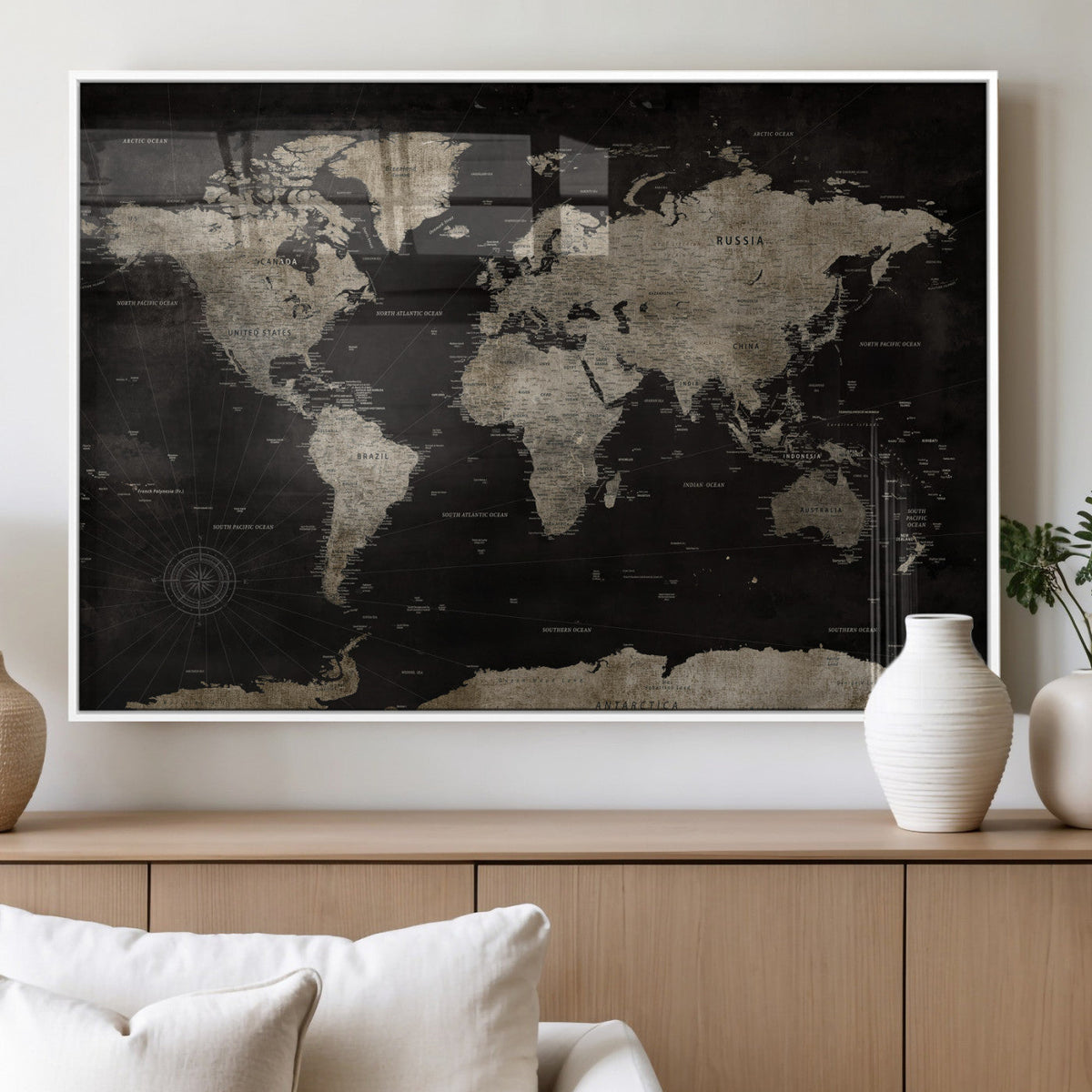 Detailed World Map Wall Art Print - Large Framed World Map