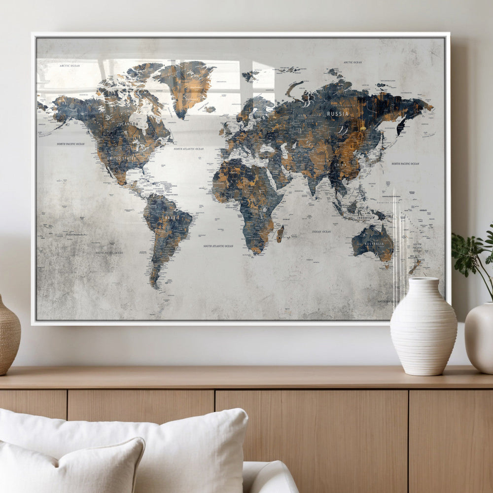 World Map Wall Art Canvas Print for Office Wall Decor