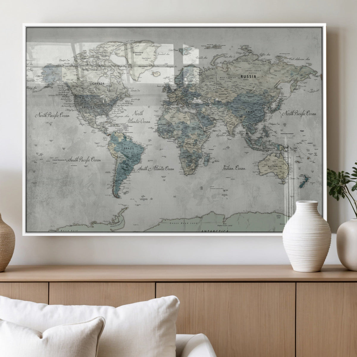 Neutral Vintage World Map Canvas Wall Art Print, Classic Map