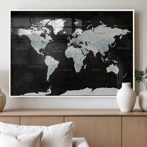 World Map Canvas Print – Framed Push Pin Wall Art, Color