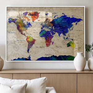 Watercolor World Map Canvas Print – Framed Wall Art for