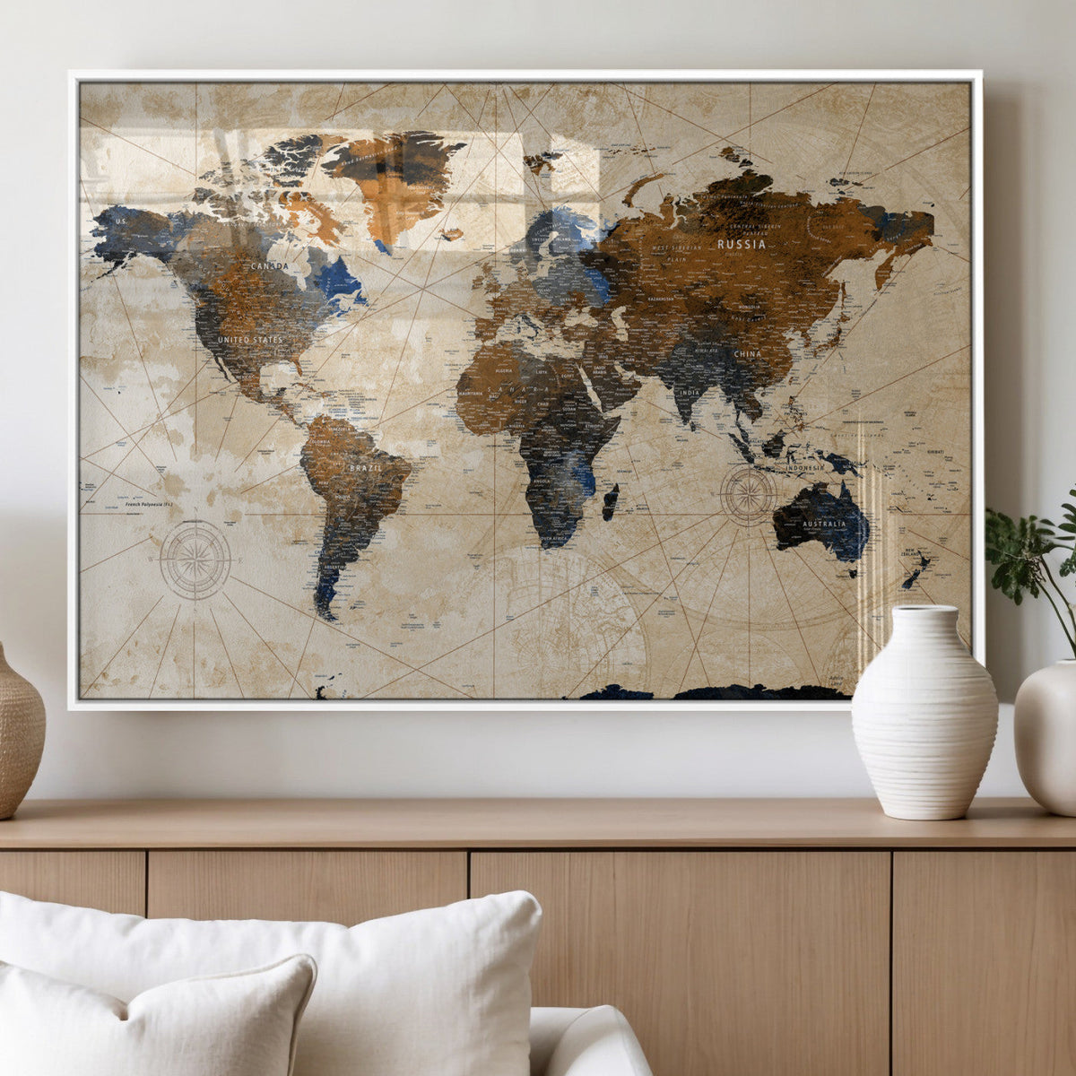 World Map Canvas Print – Framed Travel Map Wall Art for