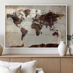 World Map Canvas Triptych – Colorful Global Wall Art for