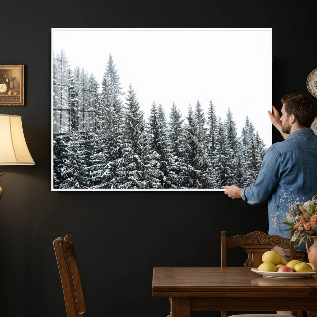 Misty Mountain Forest Canvas Print, Foggy Pine Trees Nature