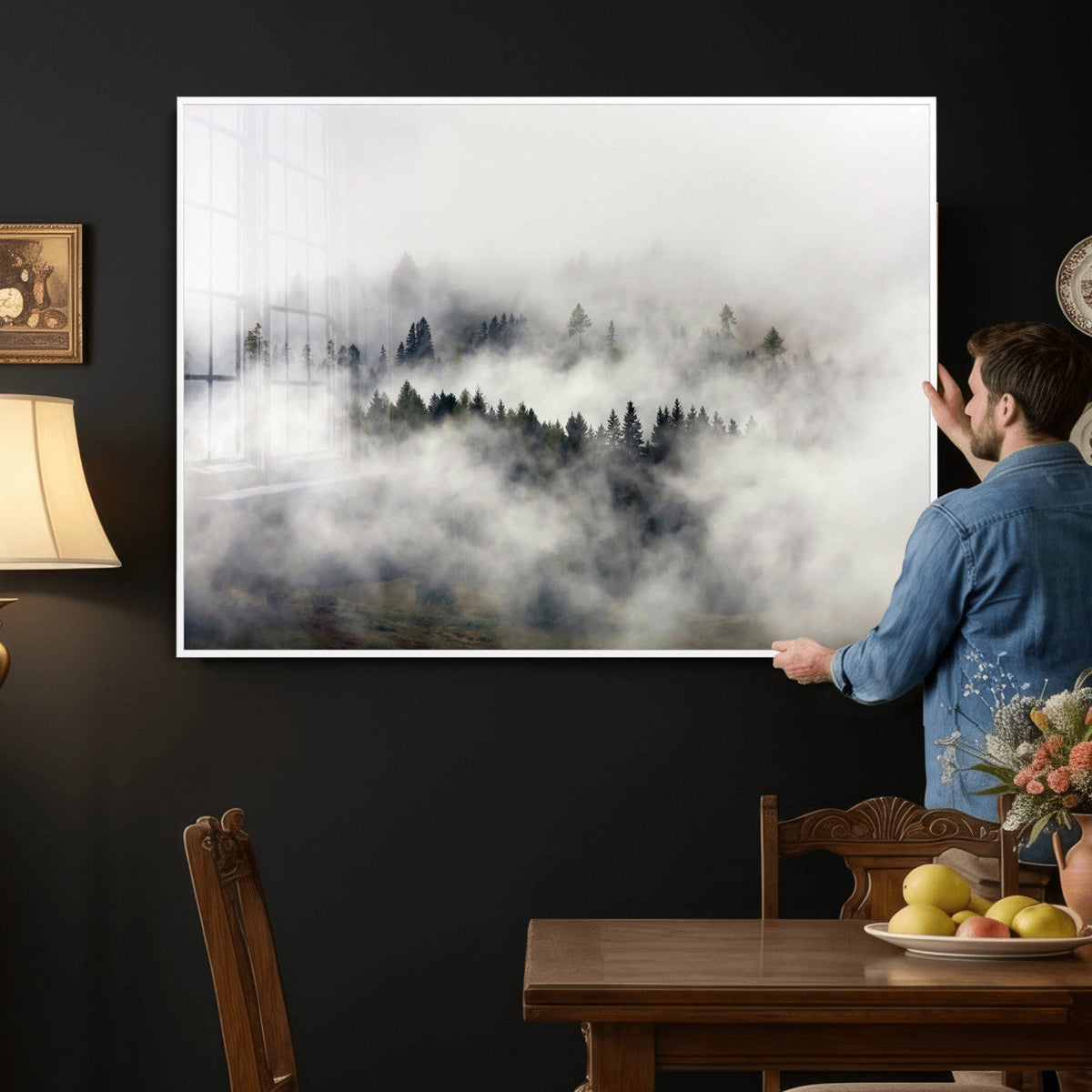 Foggy Forest Wall Art Canvas Print, Misty Pine Tree