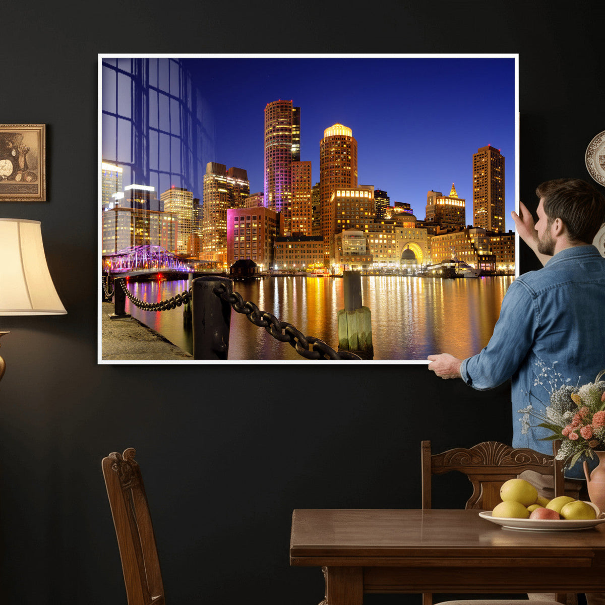 Boston Wall Art Canvas Print, Boston City Downtown Night