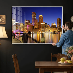 Boston Wall Art Canvas Print, Boston City Downtown Night
