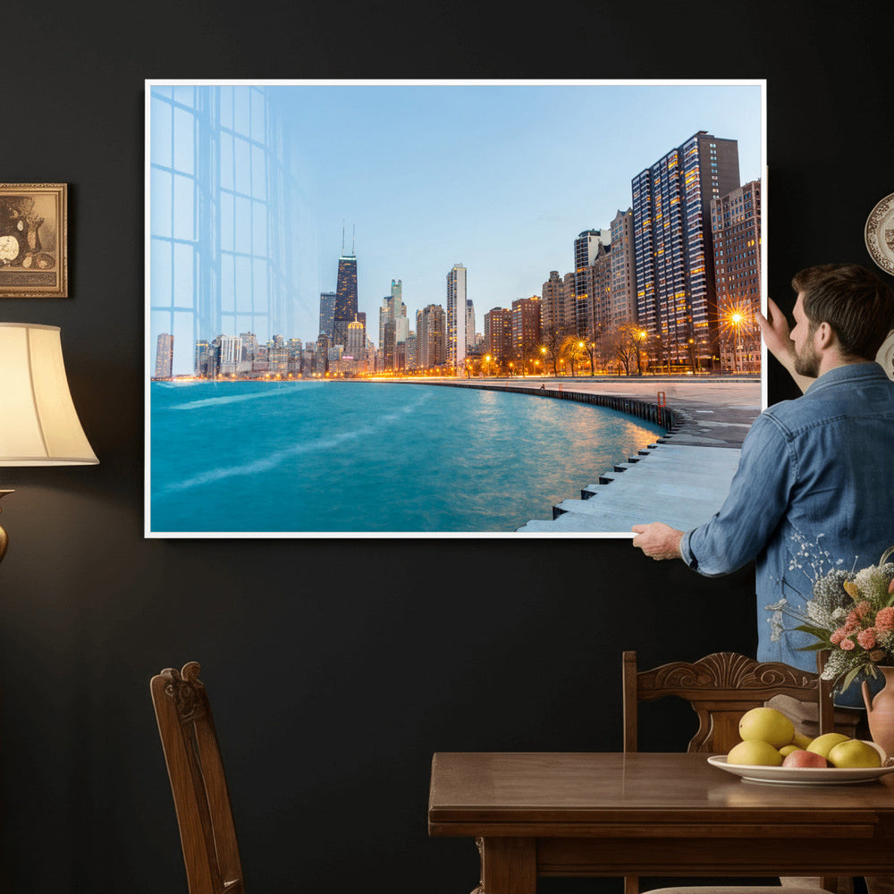 Chicago Wall Art Canvas Print, Chicago City Downtown Night