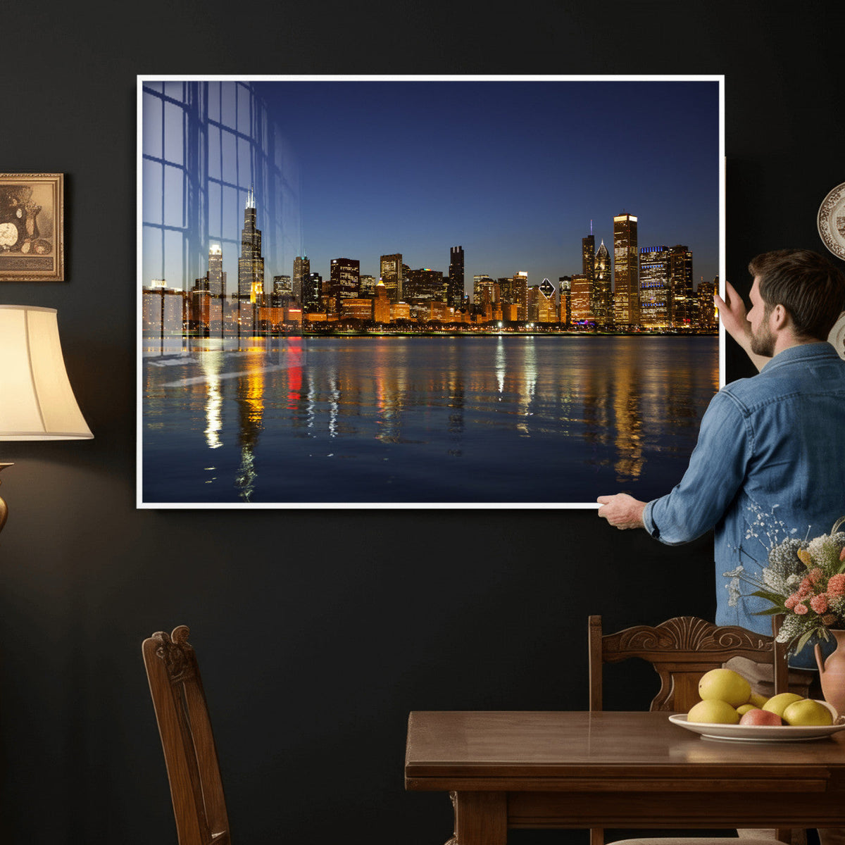 Chicago Wall Art Canvas Print - Chicago City Downtown Night
