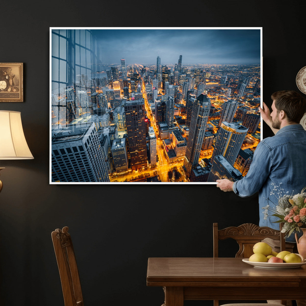 Chicago Wall Art Canvas Print - Chicago City Downtown Night