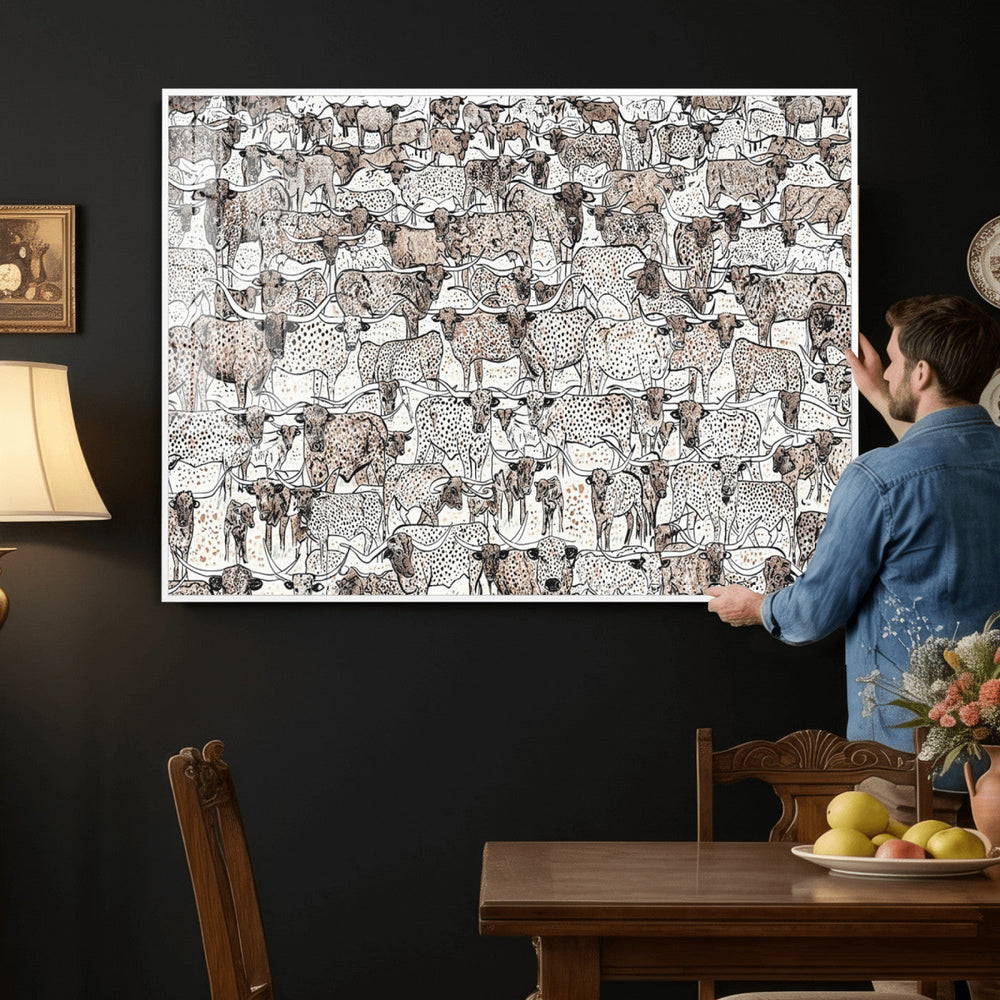 Abstract Texas Cow Wall Art Canvas Print - Farm Longhorn