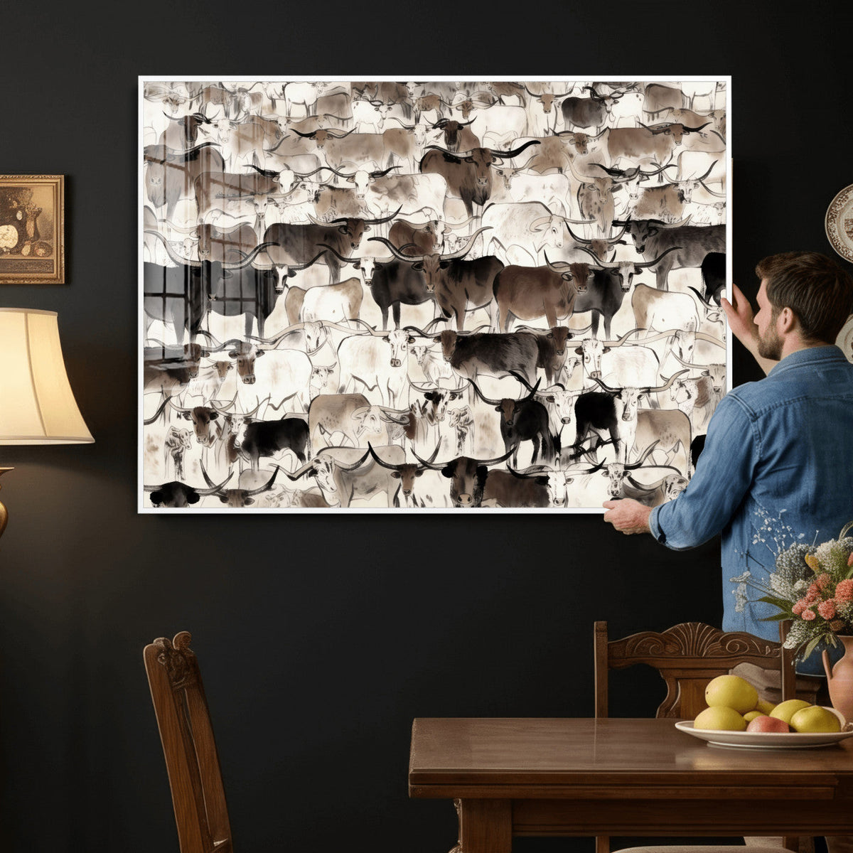Abstract Texas Longhorn Print - Longhorn Herd Print for