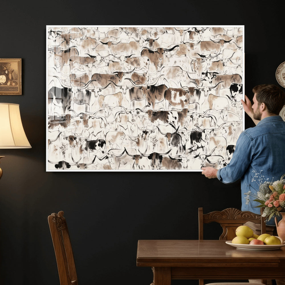 Abstract Texas Cow Canvas Print for Cabin and Western Home