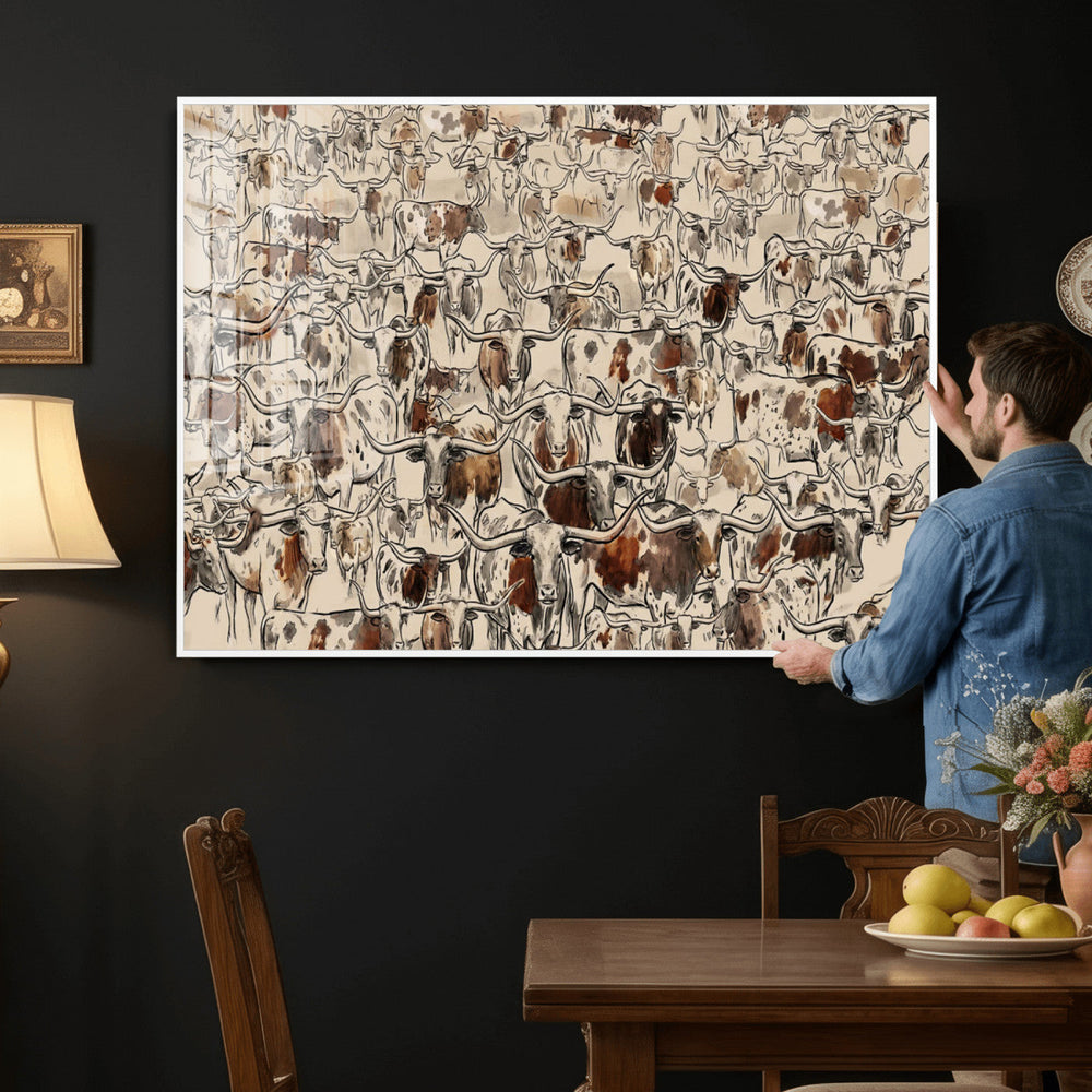 Abstract Longhorn Wall Art Canvas Print - Farm Animal