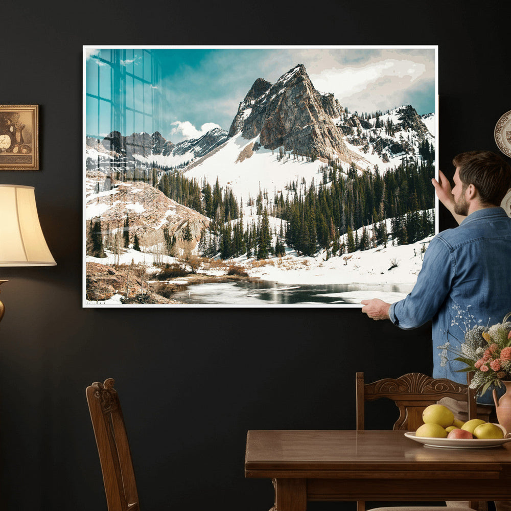 Snowy Mountain Wall Art Canvas Print, Alpine Pine Forest