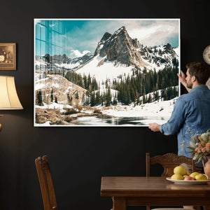Snowy Mountain Wall Art Canvas Print, Alpine Pine Forest