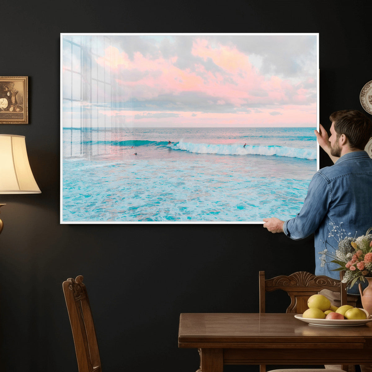 Ocean Wave Wall Art Canvas Print, Pastel Surf Seascape