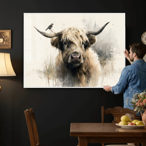 Abstract Highland Cow Wall Art Canvas Print, Rustic Farm