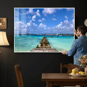 Caribbean Ocean Pier Seascape Wall Art Canvas Print,