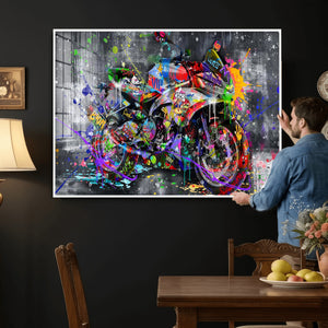 Graffiti Motorcycle Wall Art Canvas Print, Urban Street Art