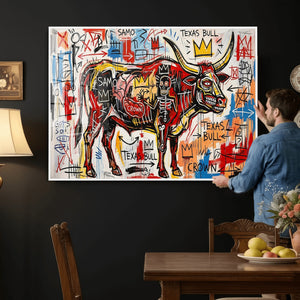 Texas Bull Wall Art Canvas Print, Abstract Graffiti Bull