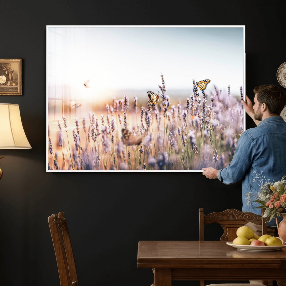 Lavender Field Wall Art Canvas Print, Butterfly Floral