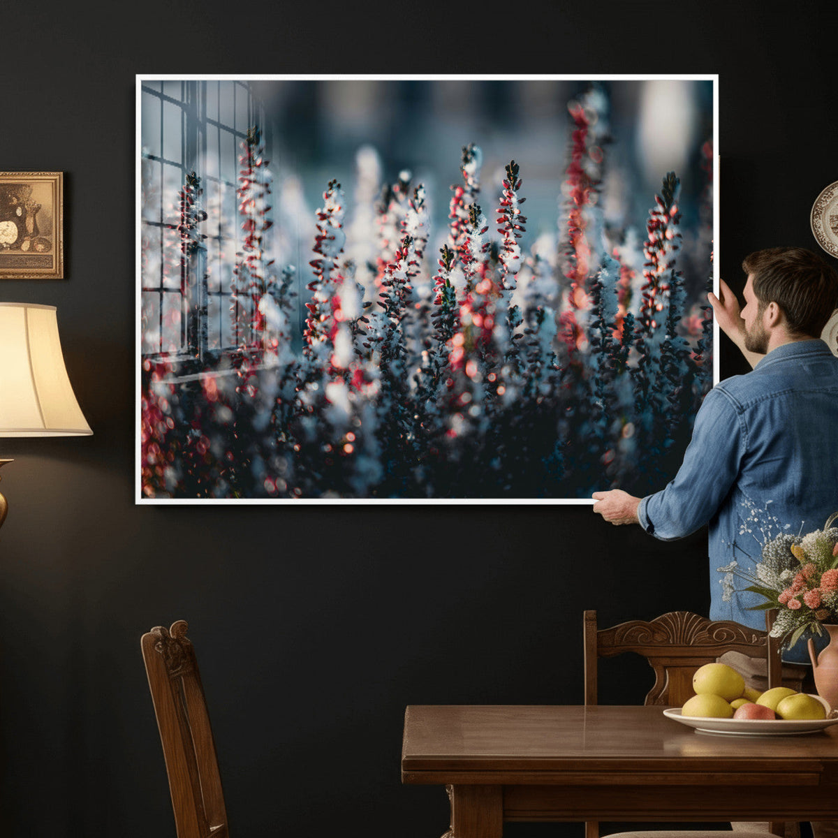 Winter Heather Wall Art Canvas Print, Frosted Floral Nature