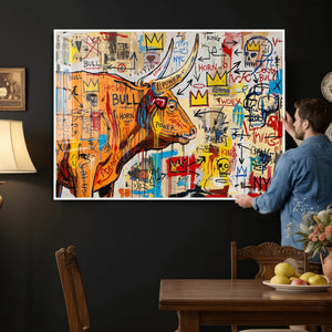 Basquiat Style Bull Graffiti Wall Art Canvas Print, Street