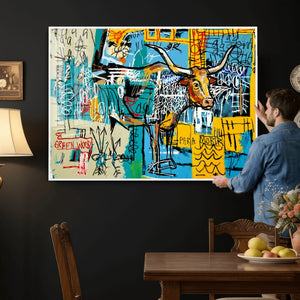 Basquiat Style Bird Bull Graffiti Wall Art Canvas Print,