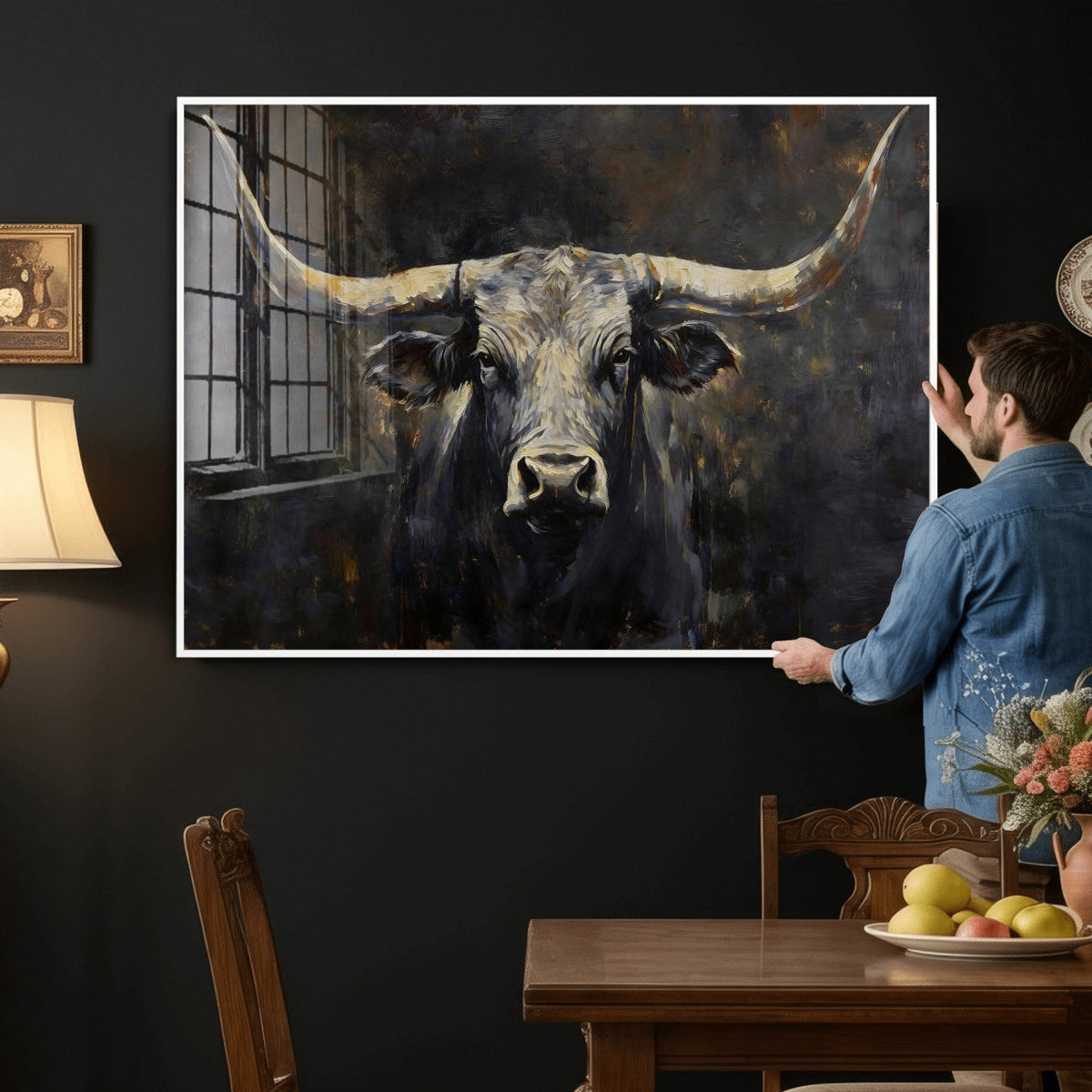 Rustic Longhorn Bull Wall Art Canvas Print – Vintage Western