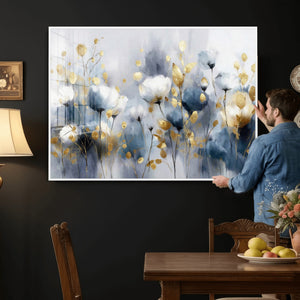 Large Abstract Flowers Wall Art Canvas Print – Gold and Blue