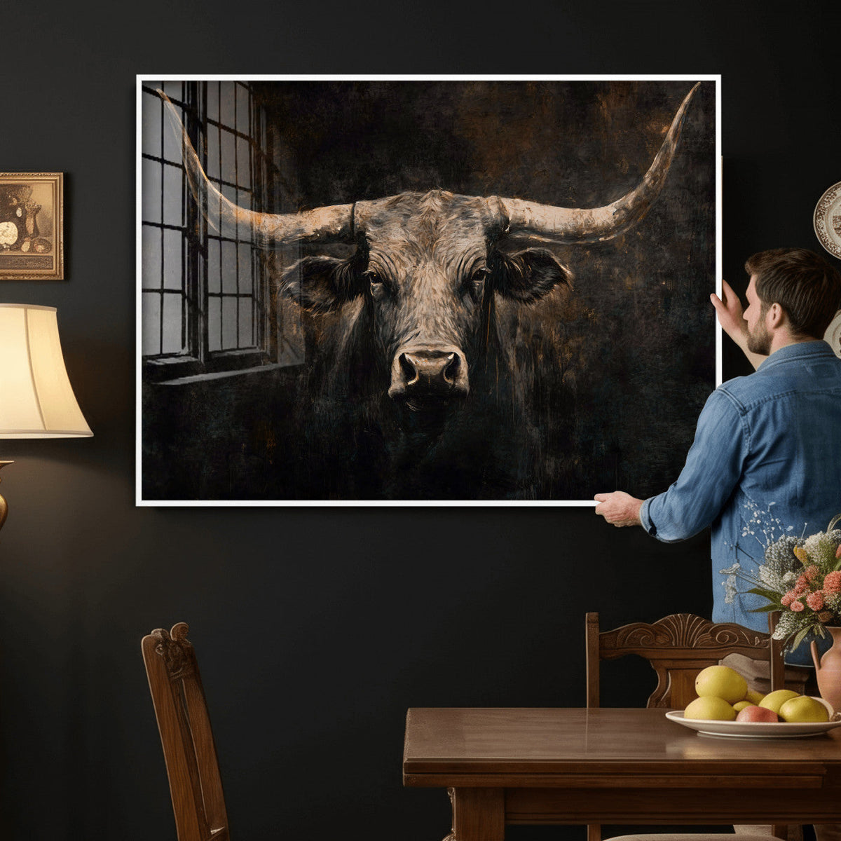 Vintage Longhorn Bull Wall Art Canvas Print – Rustic Western