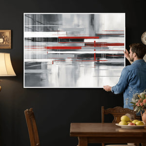 Gray Red Abstract Wall Art Canvas Print, Modern Abstract