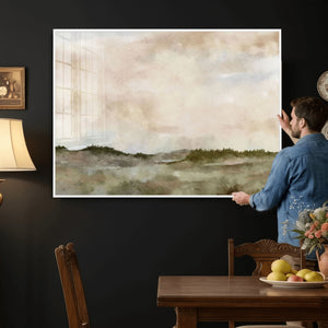 Muted Watercolor Hill Landscape Print — Beige Taupe Cloudy