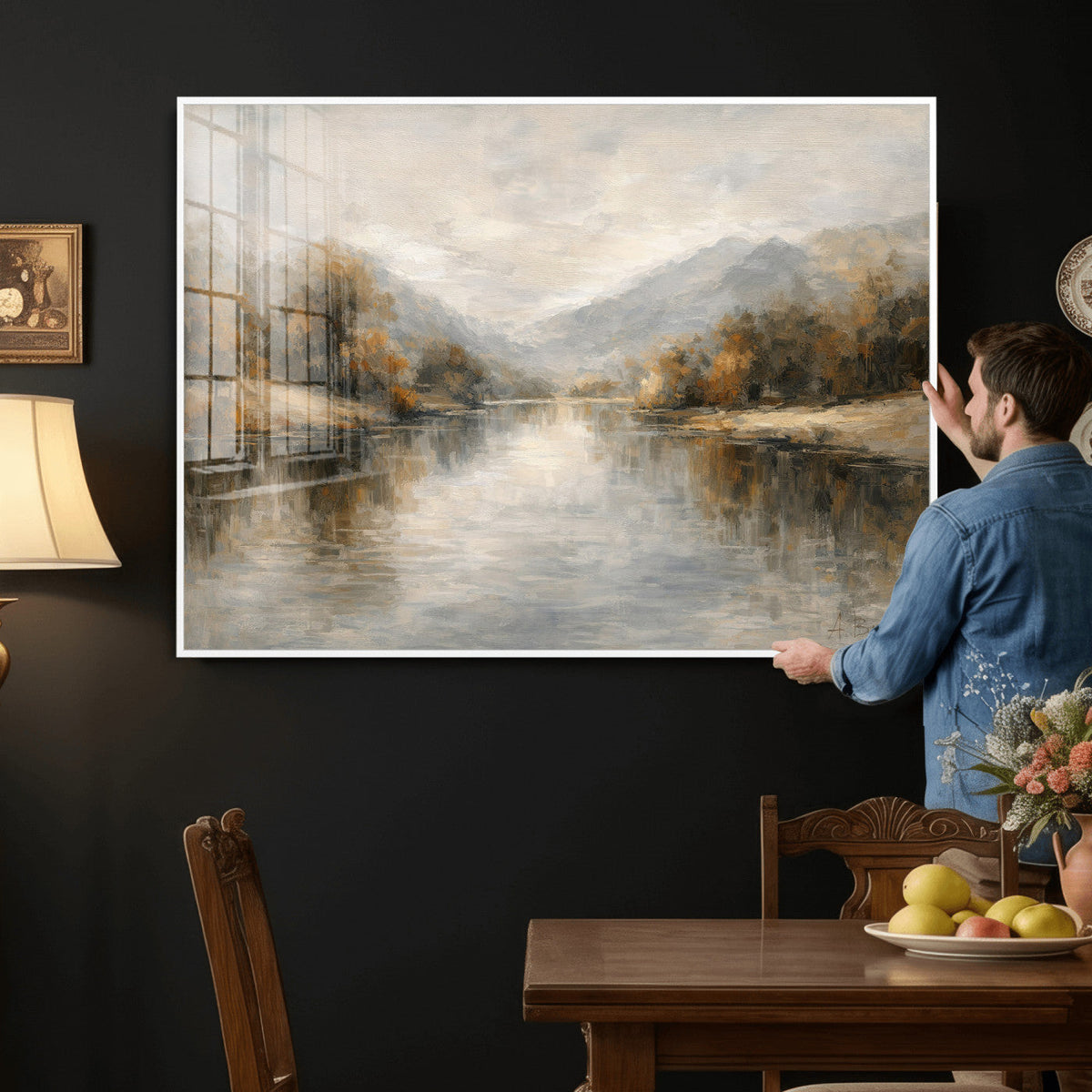 Neutral Abstract River Landscape Wall Art Canvas Print