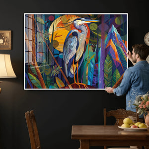 Colorful Heron Wall Art Canvas Print Tropical Bird Abstract