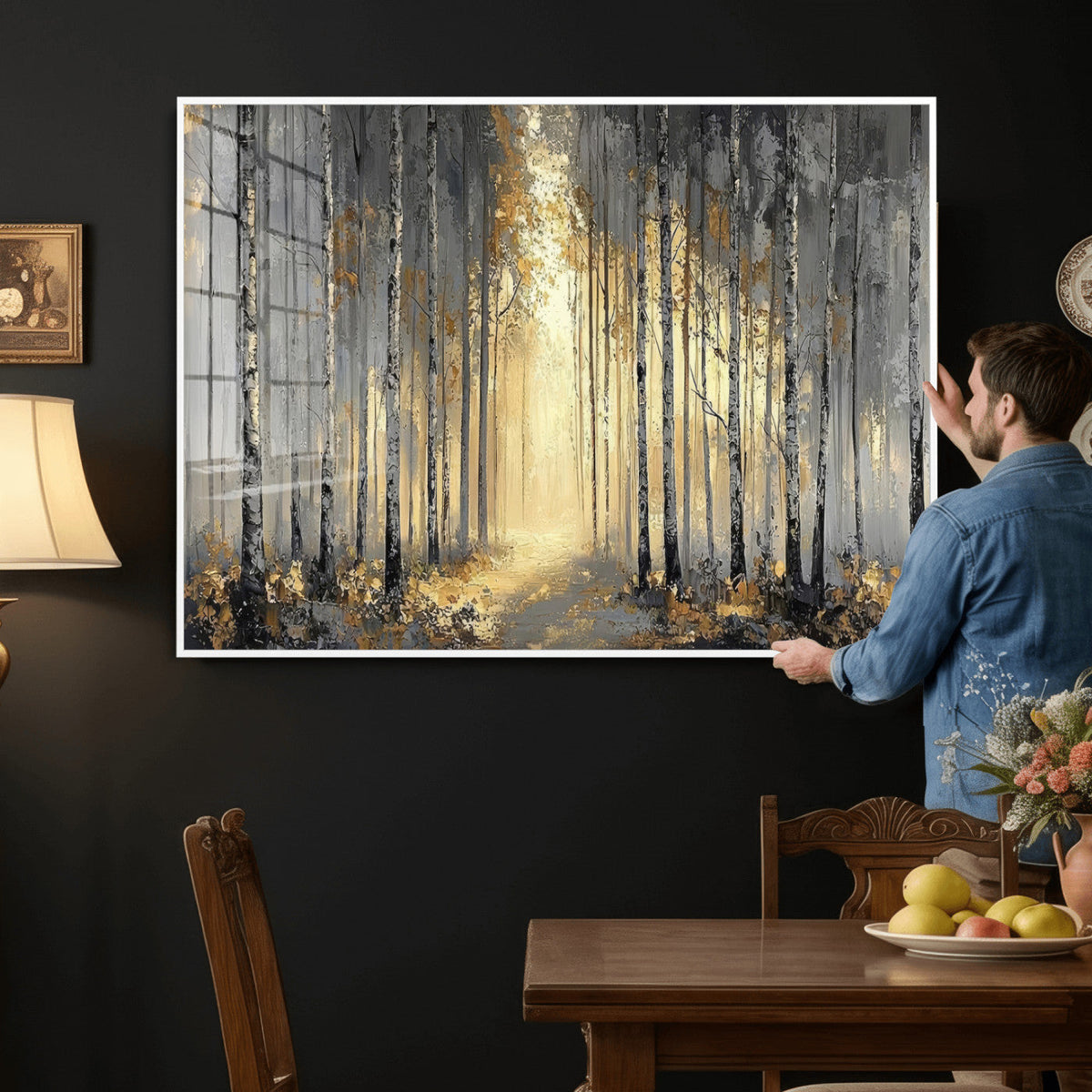 Abstract Birch Forest Wall Art Canvas Print – Modern Neutral
