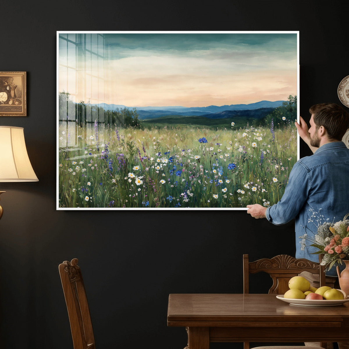 Wildflower Meadow Oil Painting Canvas — Daisy Lavender