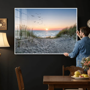 Sandy Dune Path Sunset Canvas Wall Art — Seagulls Beach