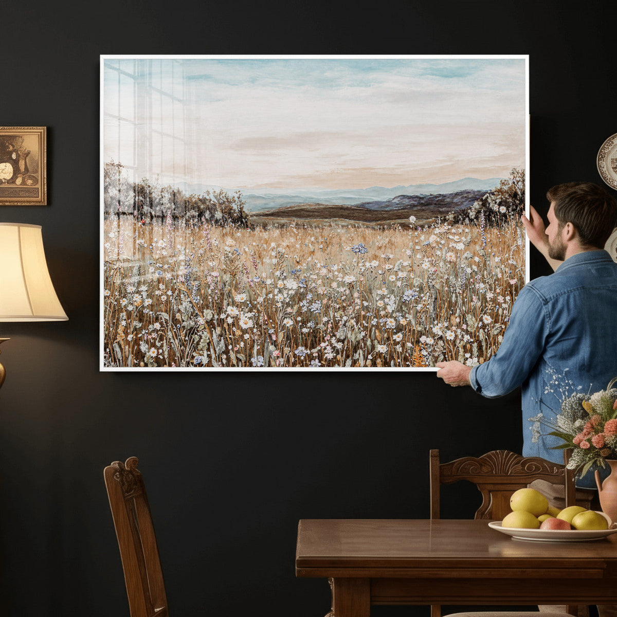 Neutral Wildflower Field Canvas Wall Art — Beige Earth Tone