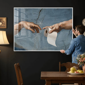 Funny Bathroom Canvas Wall Art, Michelangelo Creation of