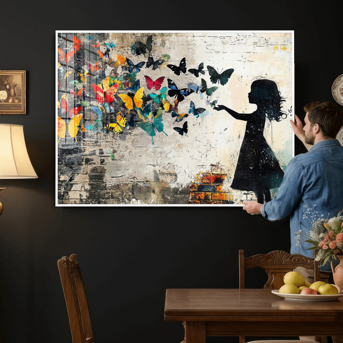 Banksy Butterfly Girl Wall Art Canvas Print, Framed Street
