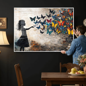 Banksy Butterfly Girl Wall Art Canvas Print, Framed Street