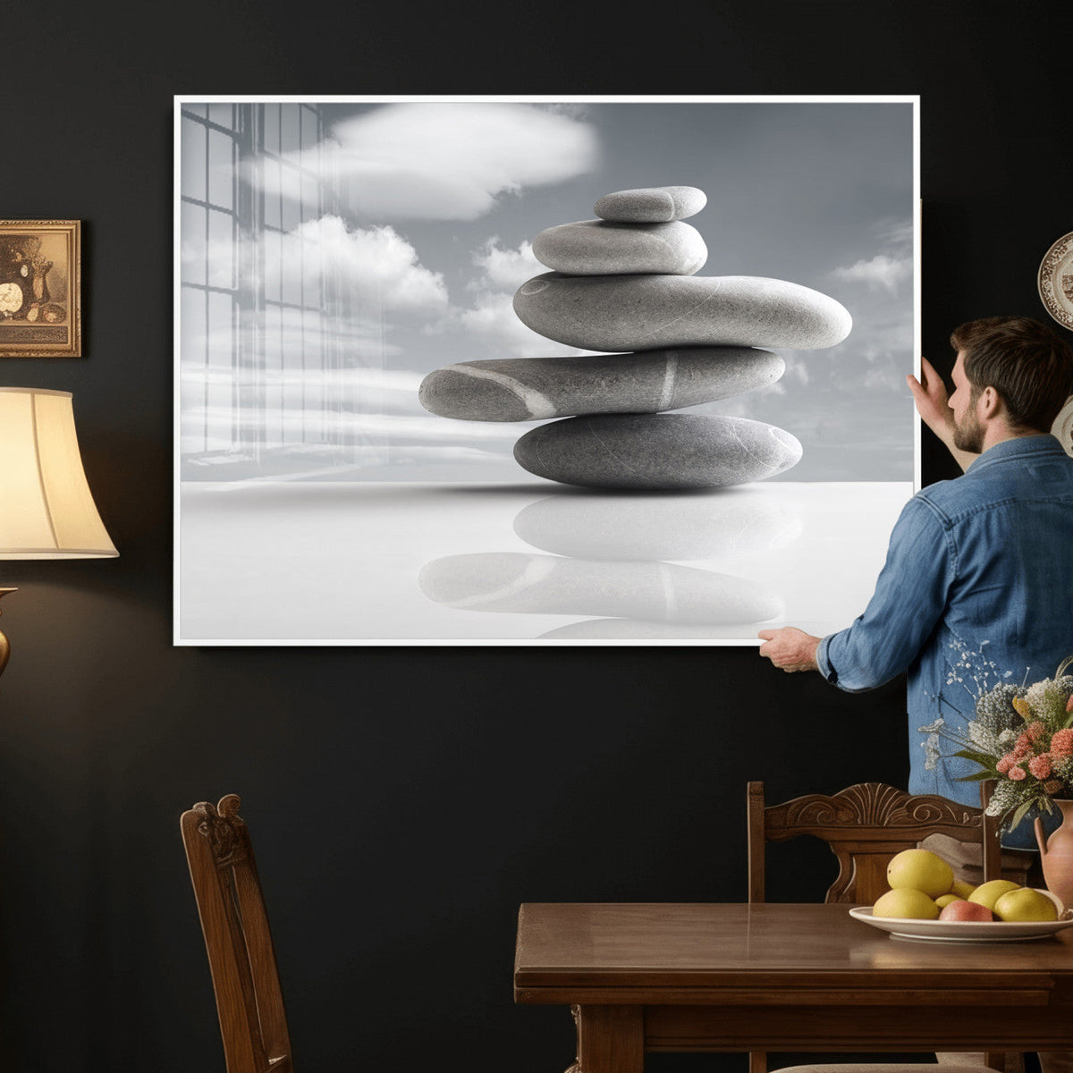 Zen Stone Wall Art Canvas Print, Balanced Rock Stack Framed