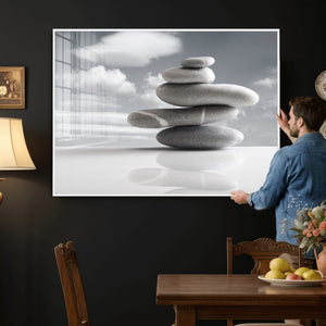Zen Stone Wall Art Canvas Print, Balanced Rock Stack Framed