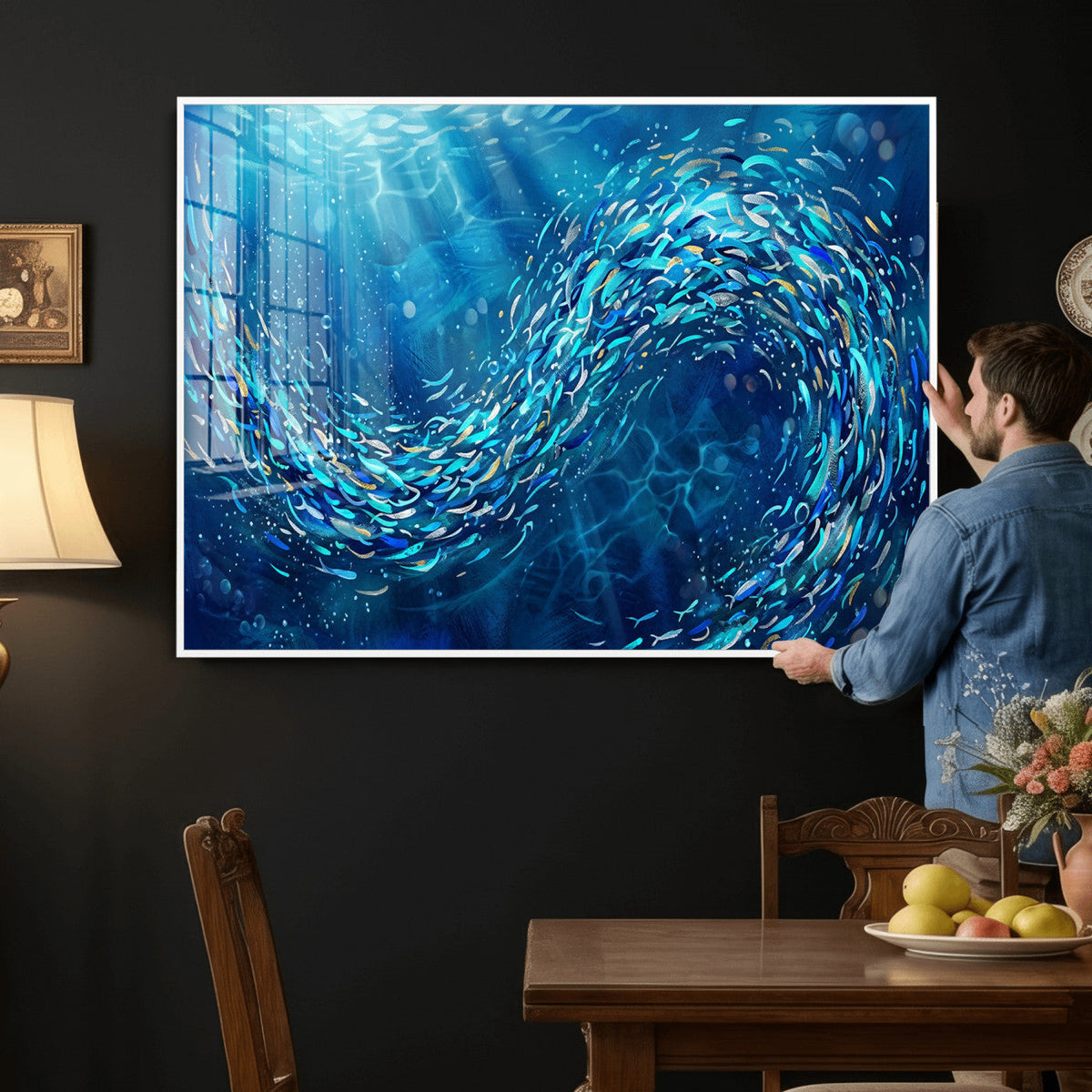School of Fish Canvas Print | Blue Ocean Underwater Wall Art