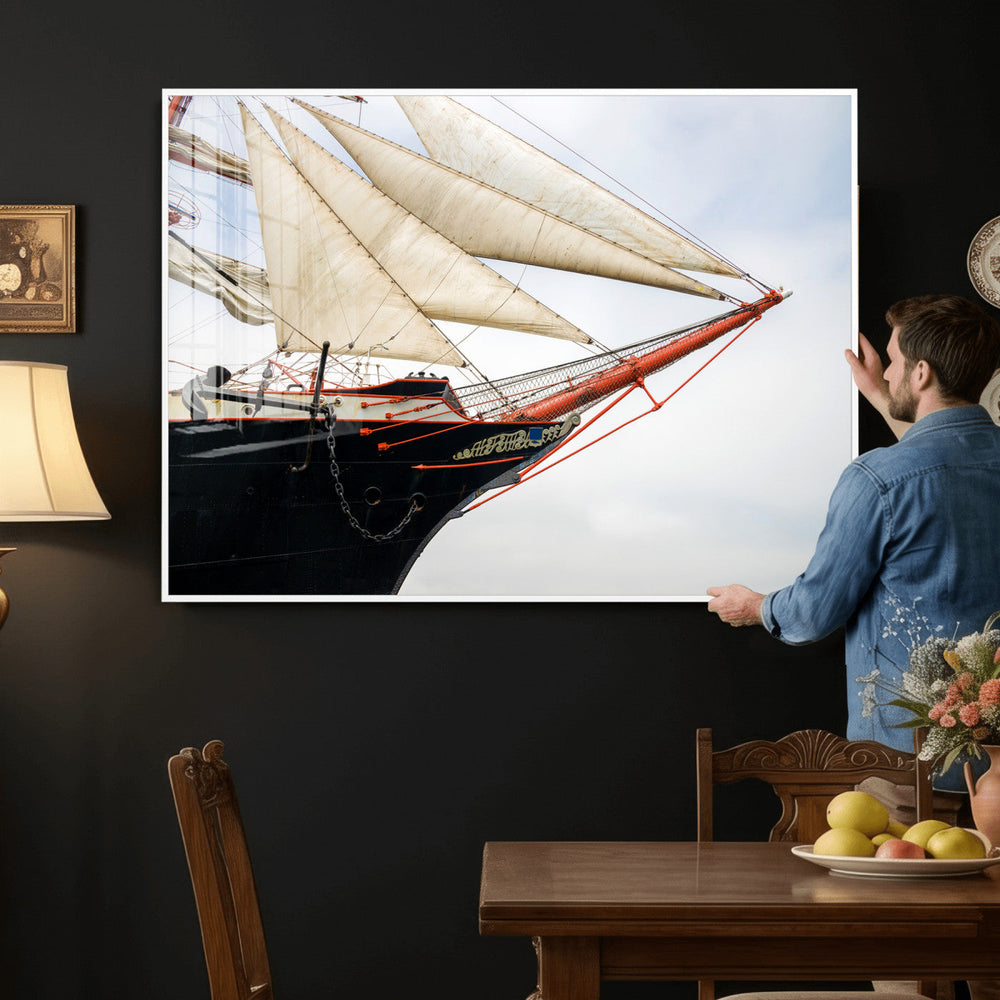 Sailboat Wall Art Canvas Print, Vintage Ship Bow Framed