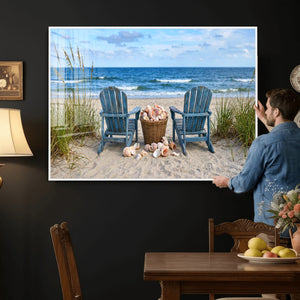 Large Beach Canvas Wall Art Coastal Adirondack Chairs Ocean