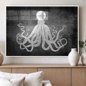 Black White Octopus Wall Art Canvas Print