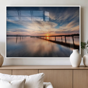 Wooden Pier on Seascape and Sunset Wall Art Canvas Print
